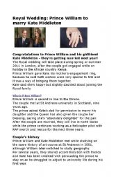 English Worksheet: Royal Engagement - Prince William & Kate Middleton
