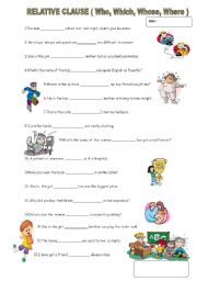 English Worksheet: relative clause exercise