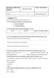 English Worksheet: Mid term two test for third year arts (with tape script)