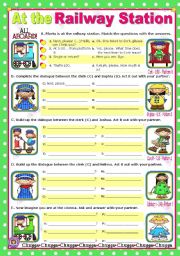 English Worksheet: At the Railway Station  -  easy, short dialogues for young learners