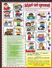 English Worksheet: Subject verb agreement  1***EDITABLE***ANSWER KEY INCLUDED