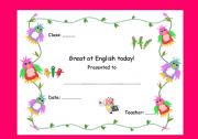 English Worksheet: Great at English today Award