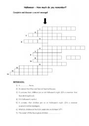 English Worksheet: Halloween crossword