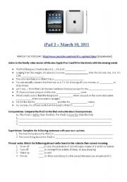 English Worksheet: iPad 2 review from YouTube video