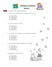 English worksheet: four kinds of sentences