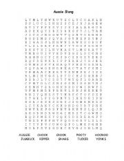 English Worksheet: Aussie Slang Word Search