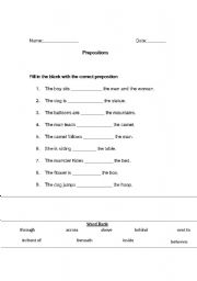 English Worksheet: Prepositions