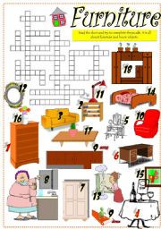 English Worksheet: PIECES OF FURNITURE CROSSWORD (Part I)