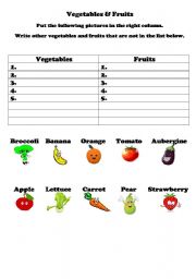 English worksheet: Vegetables & Fruits