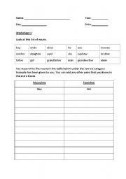 English worksheet: gender