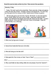 English Worksheet: Comprehension - Diary entry/ Recount