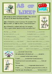 English Worksheet: AS or LIKE ?