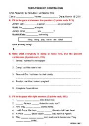 English Worksheet: Test-Present Continuous