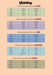 English worksheet: Tick the necessary PART OF THE SPEECH. 