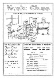 English Worksheet: Music Class