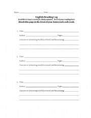 English Worksheet: reading log