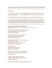 English Worksheet: Simple Past Tense Songs: Noticing and Pronunciation Activities