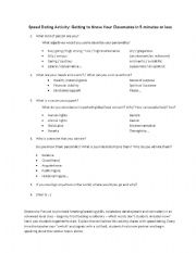 English Worksheet: Speed Dating Activity