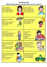 English Worksheet: short answer speaking cards 1/2