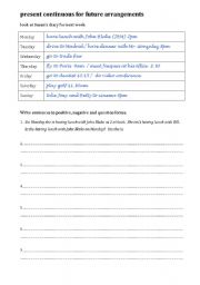 English Worksheet: present continuous for arrangements