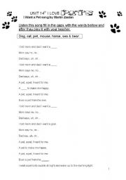 English worksheet: I WANT A PET SONG