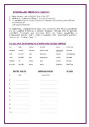 English Worksheet: BRITISH AND AMERICAN ENGLISH