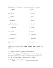 English worksheet: Latin roots doc, ject, sequ, pend, rupt   + grammar review