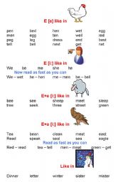 English Worksheet: main rules for reading (E)