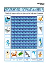 English Worksheet: oceanic animals crossword