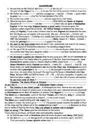 English Worksheet: A biography of Shakespeare