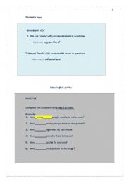 English worksheet: much/many activity