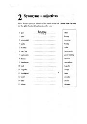 English worksheet: Synonyms - adjectives