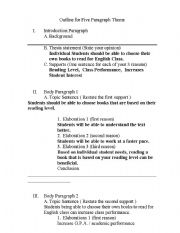 English Worksheet: Outline for Five Paragraph Theme