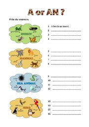 English Worksheet: Grammar - Articles A or AN