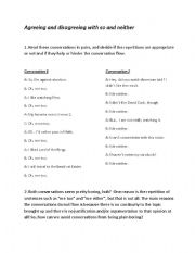 English Worksheet: Agreeing and Disagreeing with so and neither