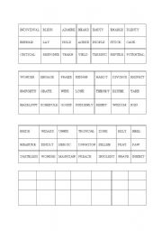 English worksheet: WORD BINGO