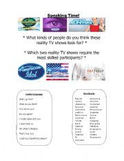 English Worksheet: Reality Shows -Speaking-