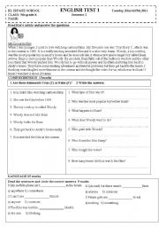 English Worksheet: TEST FOR 9th Grade