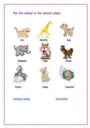 English worksheet: wild and domestic animals