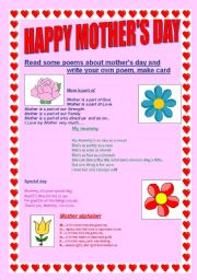 English Worksheet: mother s day reading and writing practice