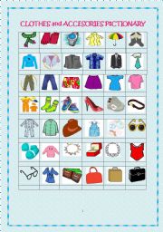 English Worksheet: Clothes and Accessories Pictionary