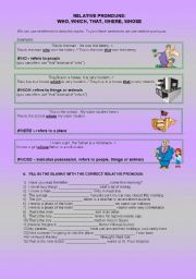 English Worksheet: Relative pronouns (who, which, whose, where, that) rules & exercises