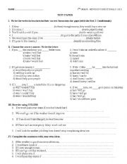 English Worksheet: TEST OR WORKSHEET - CONDITIONALS 1 AND 2