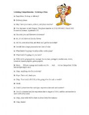 English Worksheet: Ordering a pizza dialogue and listening/reading comprehension questions
