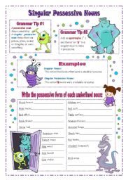 English Worksheet: Singular Possessive Nouns