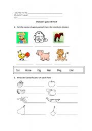 English Worksheet: Animals and fruits