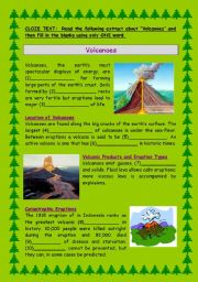 English Worksheet: Volcanoes - Cloze Text