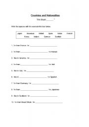 English Worksheet: Countries and Nationalities