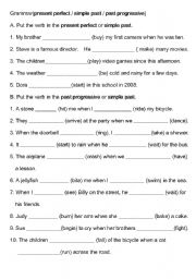 English Worksheet: Grammar practive (present perfect / past simple/ past progressive)