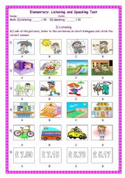 English Worksheet: Listening and speaking test